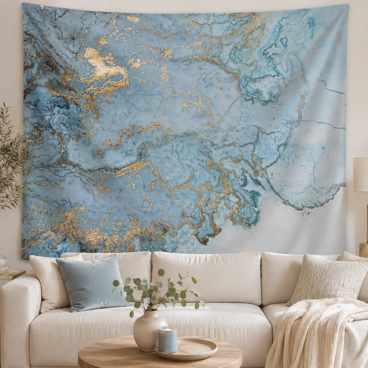 Blue Gold Marble Tapestry Luxury Glitter Vein Abstract Texture Wall Hanging Modern Minimalist Bedroom Living Room Wall Decor