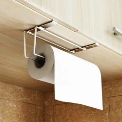 Paper Roll Towel Holder Stainless Steel Racks Under Drawer Cabinet Door Back Hanging Hook Holder Kitchen Bathroom Gadget