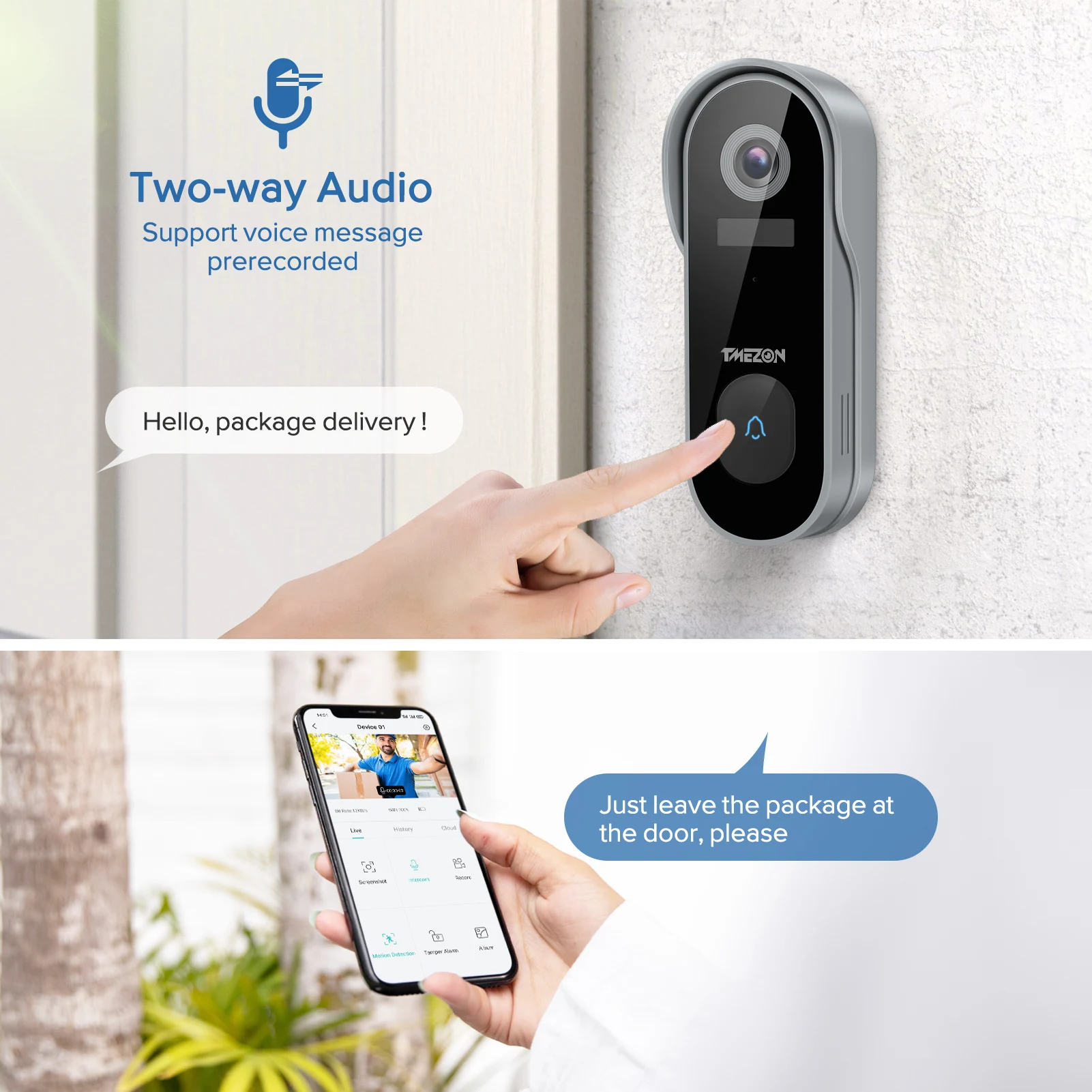 TMEZON CloudEdge APP WiFi Video Smart Doorbell 1080P Intercom Chime  Smart IP Video Intercom IR Alarm Wireless Security Camera