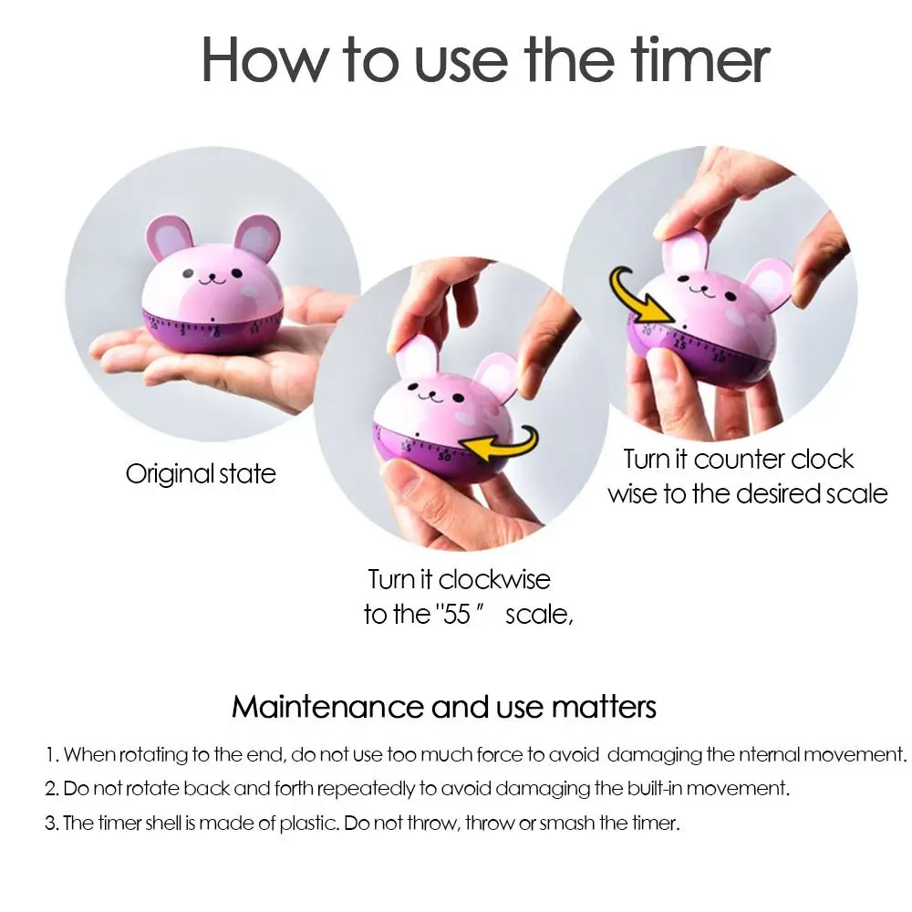 Animal Cute Mechanical Timer Student Learning Time Manager Manual Timer Kitchen Food Timer Digital Cooking Timer