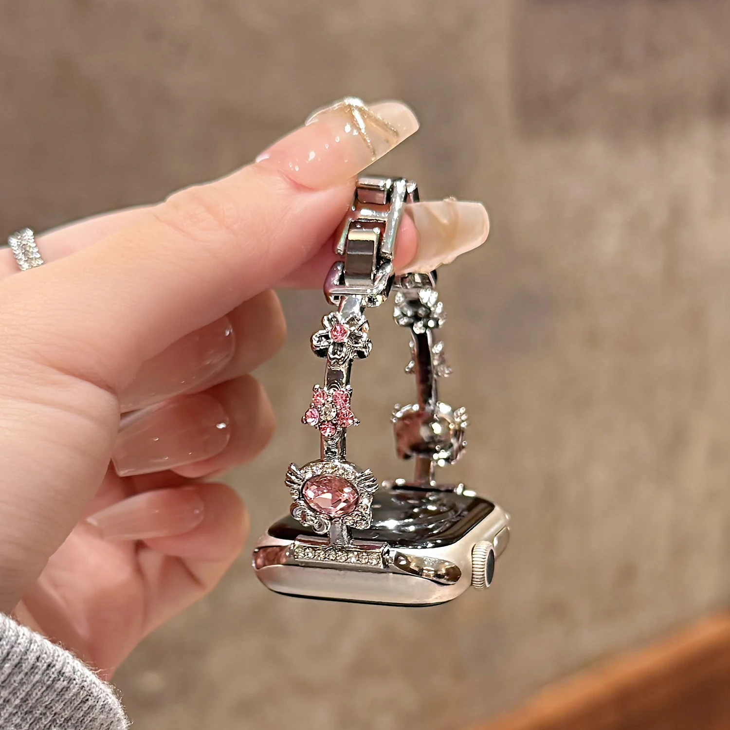 

Pink Sparkle Diamond Cat Metal Strap for Apple Watch S11 S10 46 42 45 44 41 40 38mm Girl Gift Compatible with for iWatch Series