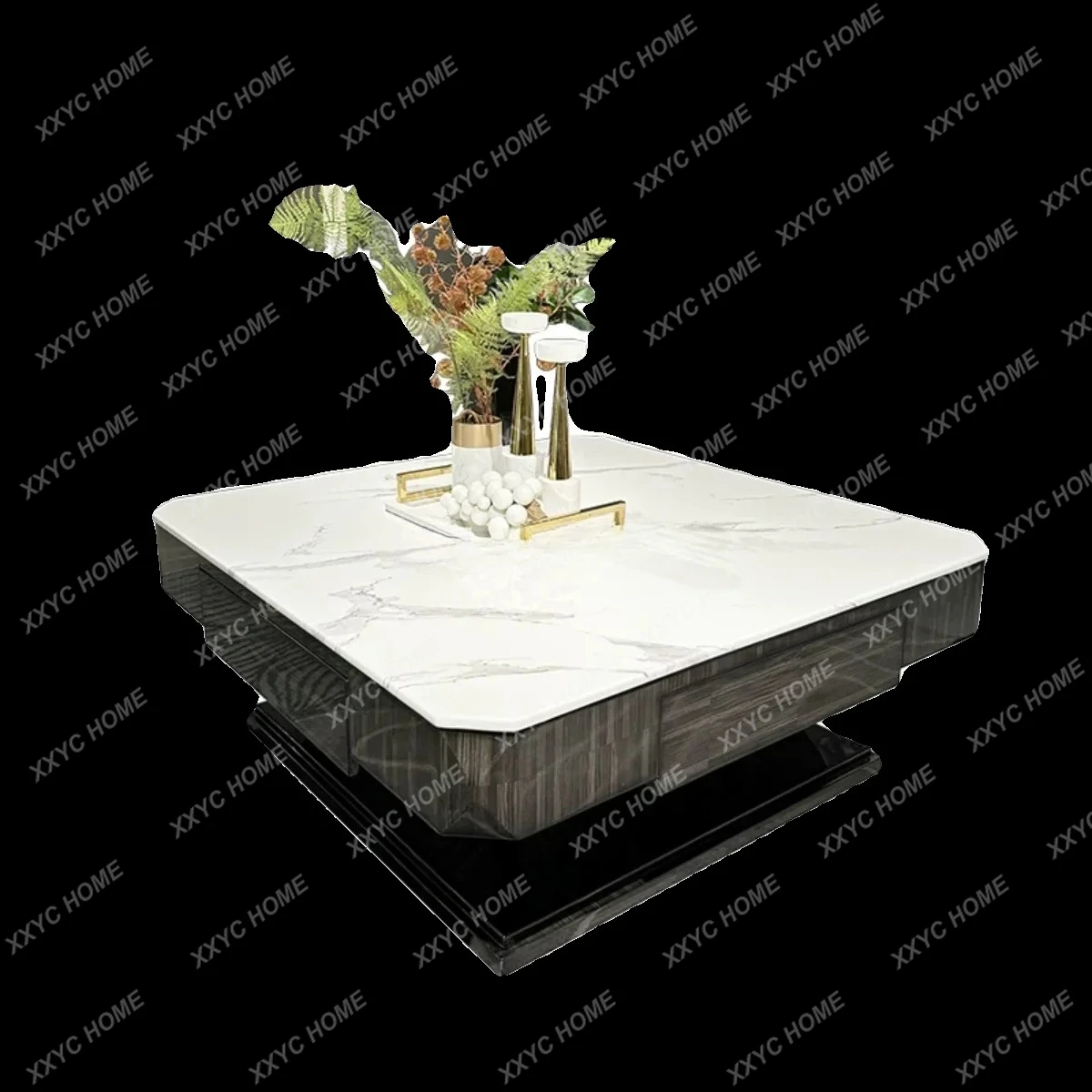 L light luxury living room coffee table square solid wood marble tea table