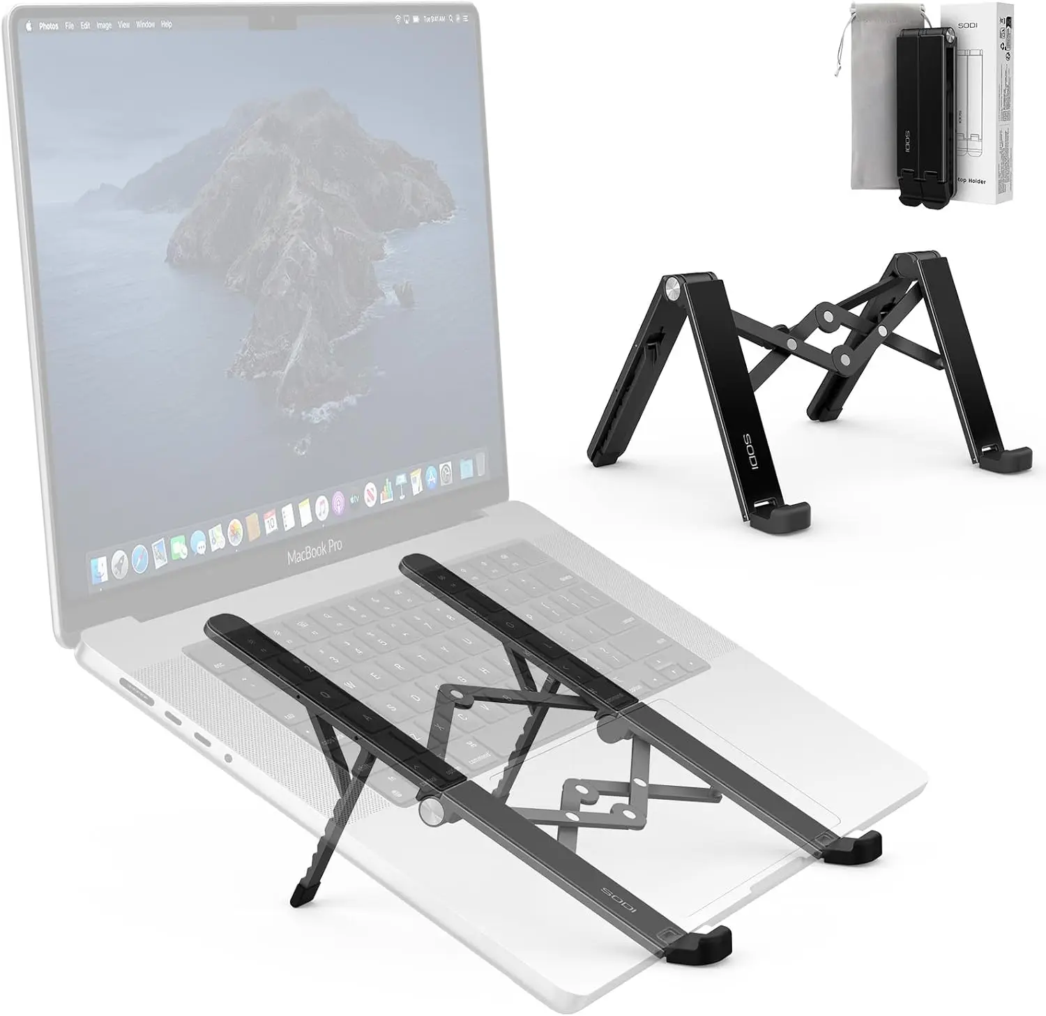 

2025 Foldable Laptop Stand - Ergonomic Adjustable Metal Holder for Notebook, Phone, Tablet (10-16') - Portable Bi-Fold Design fo