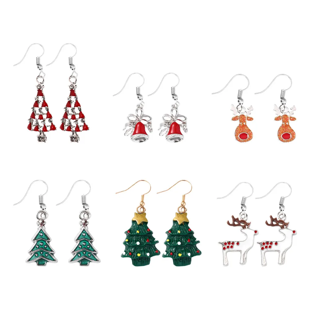 

Christmas Earrings Dangle Alloy 6 Pairs Metal Xmas Party Theme Pendant Eardrops Gifts for Women Girls