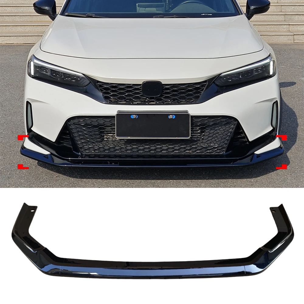 3‑PCS TR‑Style V‑Shape Front Bumper Lip Splitter For Honda Civic 11th Gen FE1 FL1 FL4 Sedan Hatchback 2022‑2026 Chin Body Kit