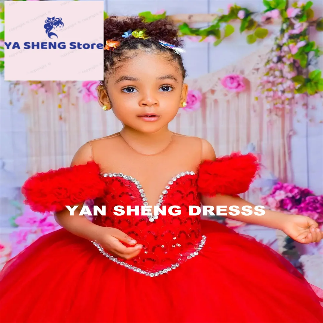 تخصيص شير الرقبة مطوي الكشكشة المتدرج تول الترتر الكرة زهرة فتاة فستان العباءات لحفل زفاف الاطفال عيد ميلاد أول بالتواصل