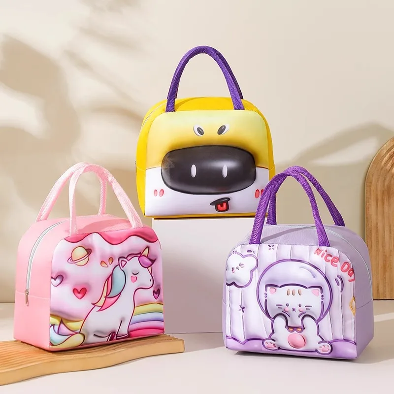 3D Cartoon Insulated Lunch Bags Cute Animal Handheld Bento Bag Reusable Aluminum Foil Thick Thermal Lunch Box Bag for Kids Girls