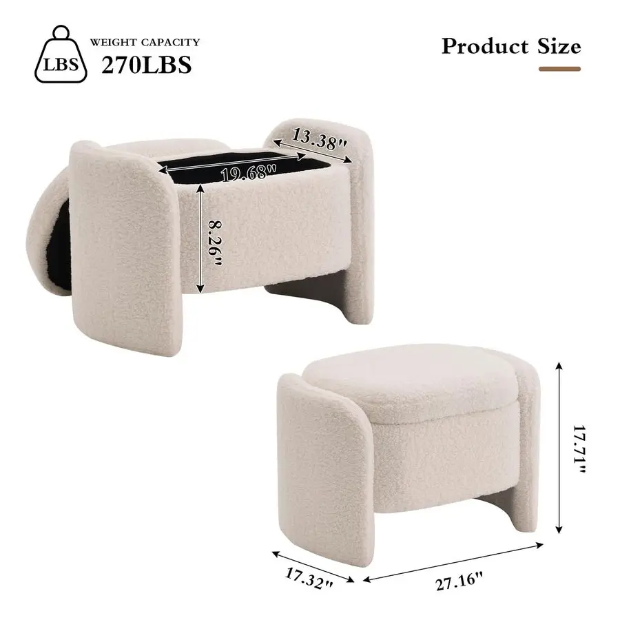 Bench with Lamb Fleece Fabric, Vanity Stool Chair, Upholstered Ottoman with Small Hidden Storage for Bedroom, Living Room, Entry