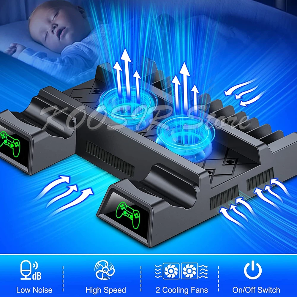 PS4 Slim Play Station 4  PRO Cooling Stand With 2 Gamepad Charging Dock 12 Video Games Support for Playstation 4 S Accessories
