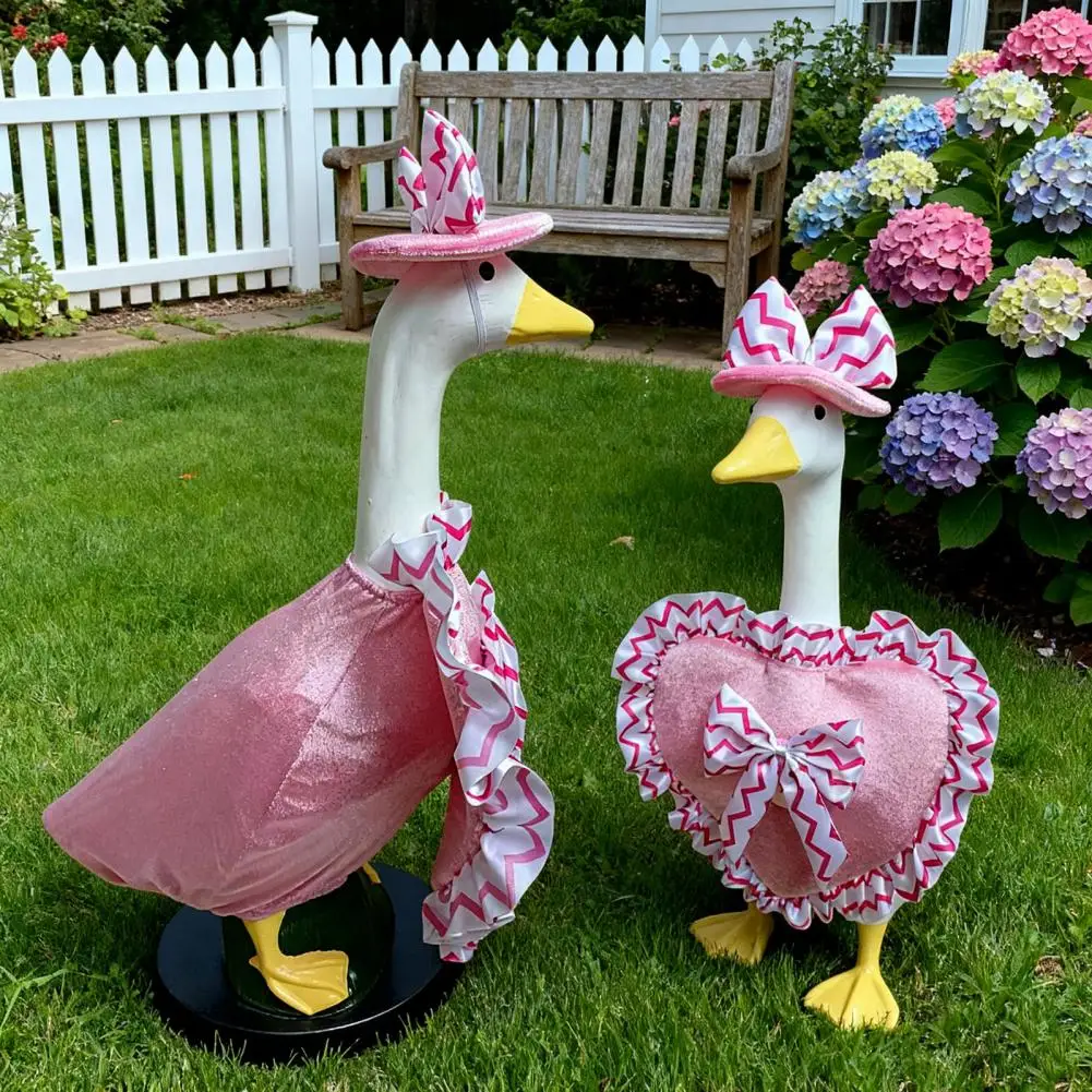 Red Heart Goose Dress Porch Goose Outfit Valentine's Day Goose Costume Set Heart-shaped Ruffled Bow Hat Pink Red Lawn for 23