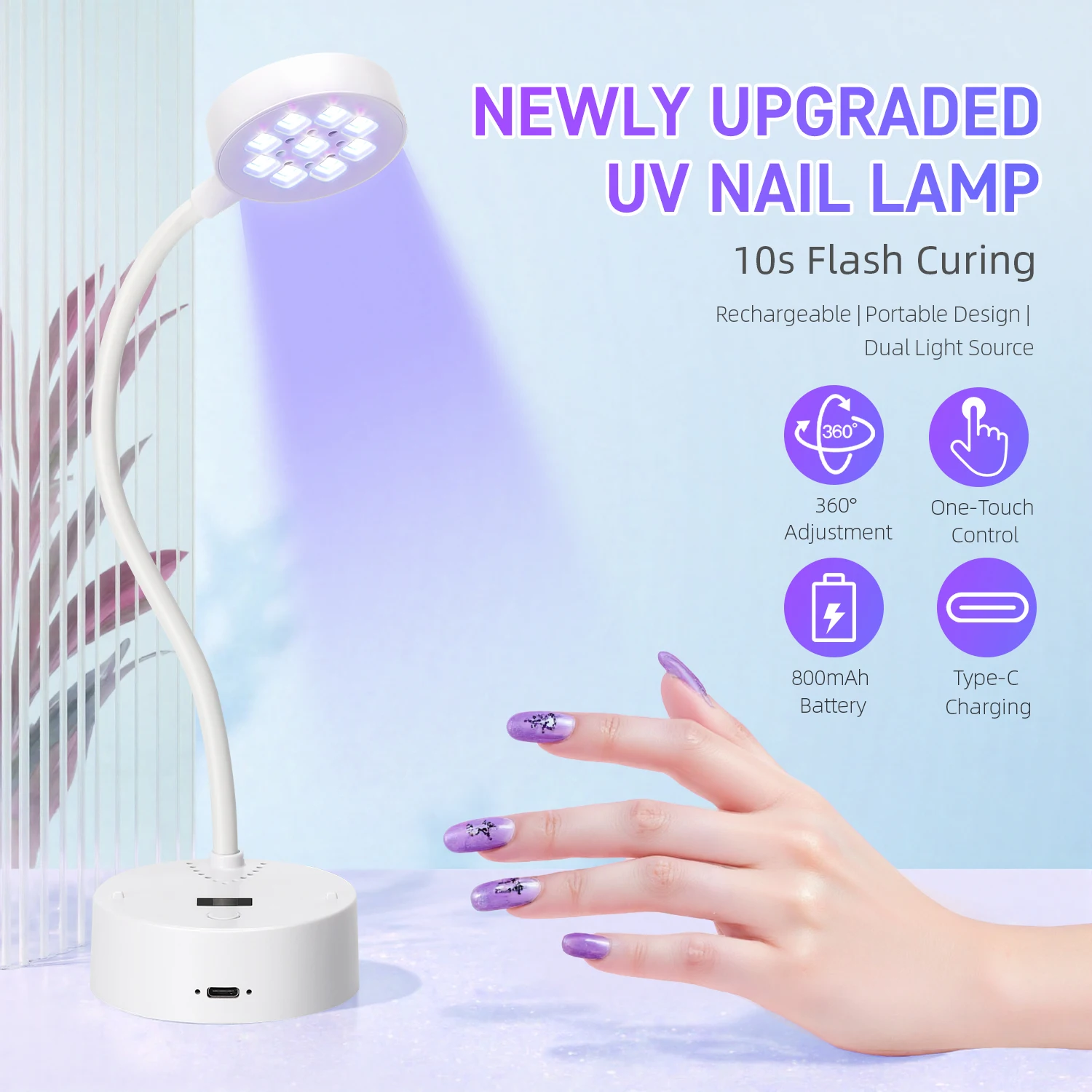 9 المصابيح الأشعة فوق البنفسجية LED مسمار مصباح قابلة للشحن البسيطة الأشعة فوق البنفسجية ضوء ل هلام طلاء الأظافر علاج سريع معقوفة UV مصباح 18 واط مانيكير المعدات