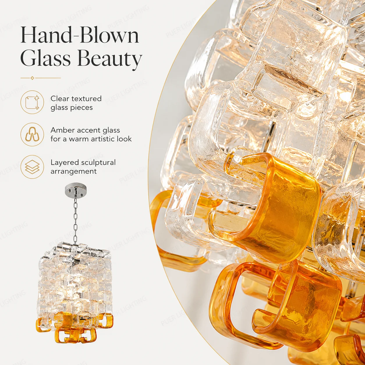 Murano Ice Sugar Block Glass Chandelier Handmade Spliced Pendant Lamp Minimalist French Luxury Lighting For Bedroom Dining Room