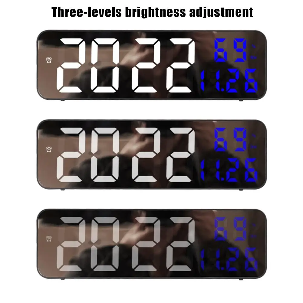 YOUZI LED Digital Wall Clock Large Screen Wall-mounted Time Temperature Humidity Display Electronic Alarm Clock