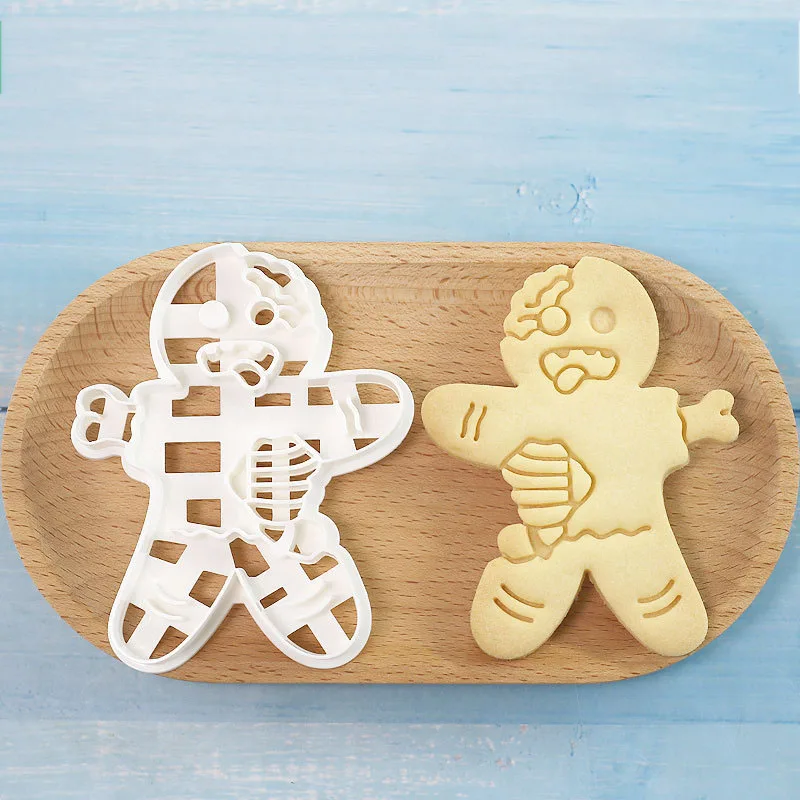 1/2pcs Halloween Gingerbread  Skull Cookie Cutter Christmas Plastic Skeleton Biscuit Mold Fondant Pastry Cartoon Cake Decoration