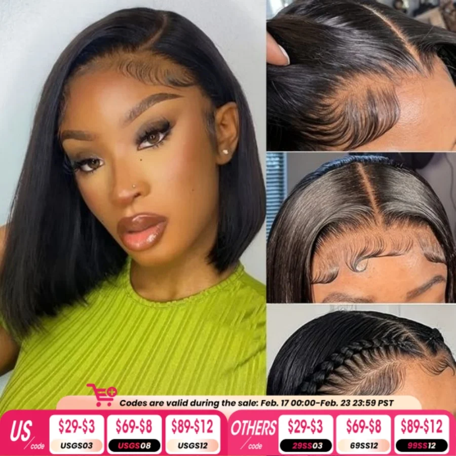 

12 Inch Straight Short Bob Wigs 13x4x1 Lace Frontal Human Hair Wigs For Women Natural Black Brazilian Remy Human Hair For Gift