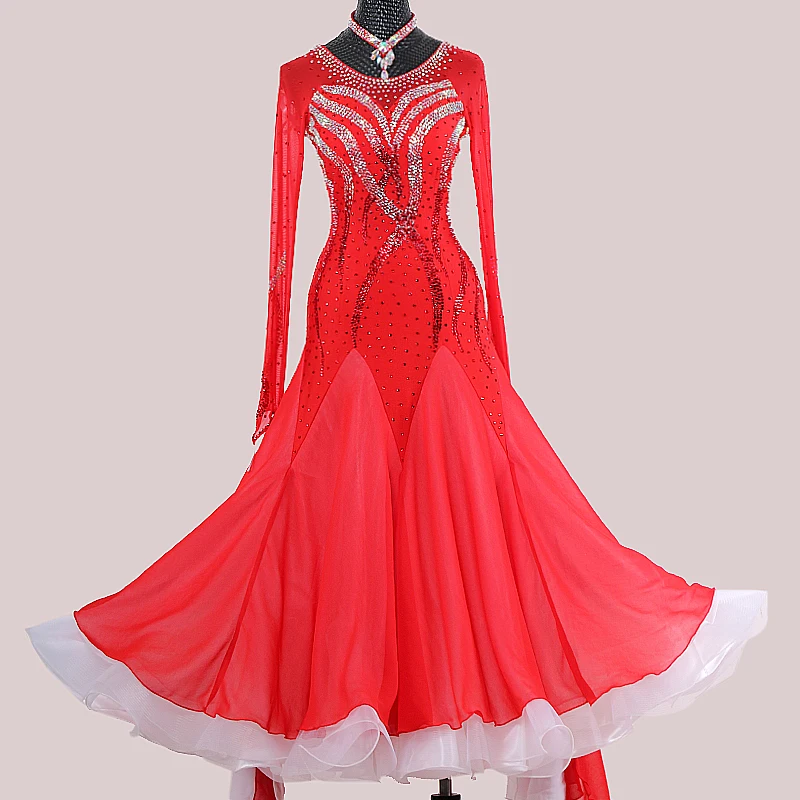 

Women's Ballroom Dance Dress Waltz Long Sleeve Floor Length Evening Gown for Dance Competitions And Social Events