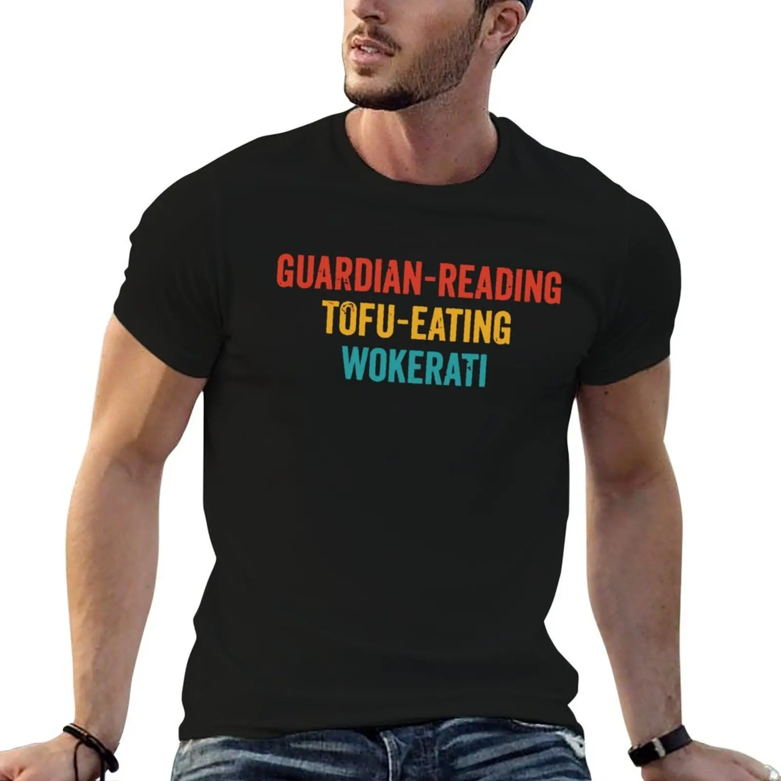 Guardian Reading Tofu Eating Wokerati T-Shirt Basic Comfort Fit T-Shirt for Men