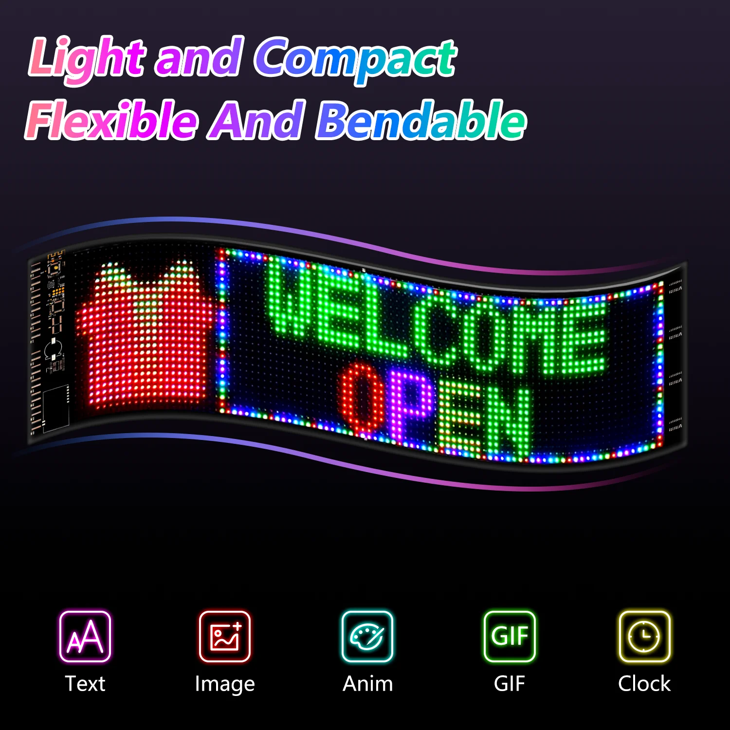 New Programmable LED Smart Matrix Panel Scrolling Messages Flexible LED Display USB 5V Waterproof 1080P 2500cd LED Car Sign