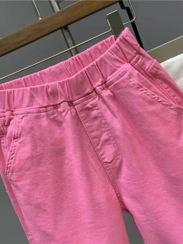 Pantalones vaqueros Harlan elásticos de algodón con cintura elástica Extra grande, pantalones vaqueros informales de cintura alta, pantalones vaqueros ajustados de nueve puntos para verano