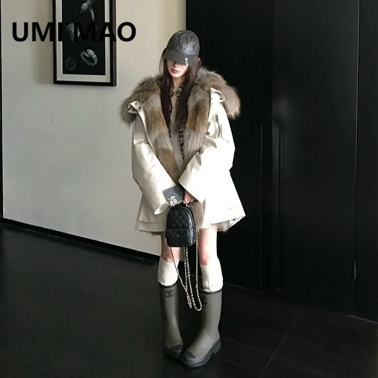 

UMI MAO Glacier Parka Real Detachable Fur Collar Canadian Wolf Fur Inner Lining Keep Warm Parka Mid-Length Jackets