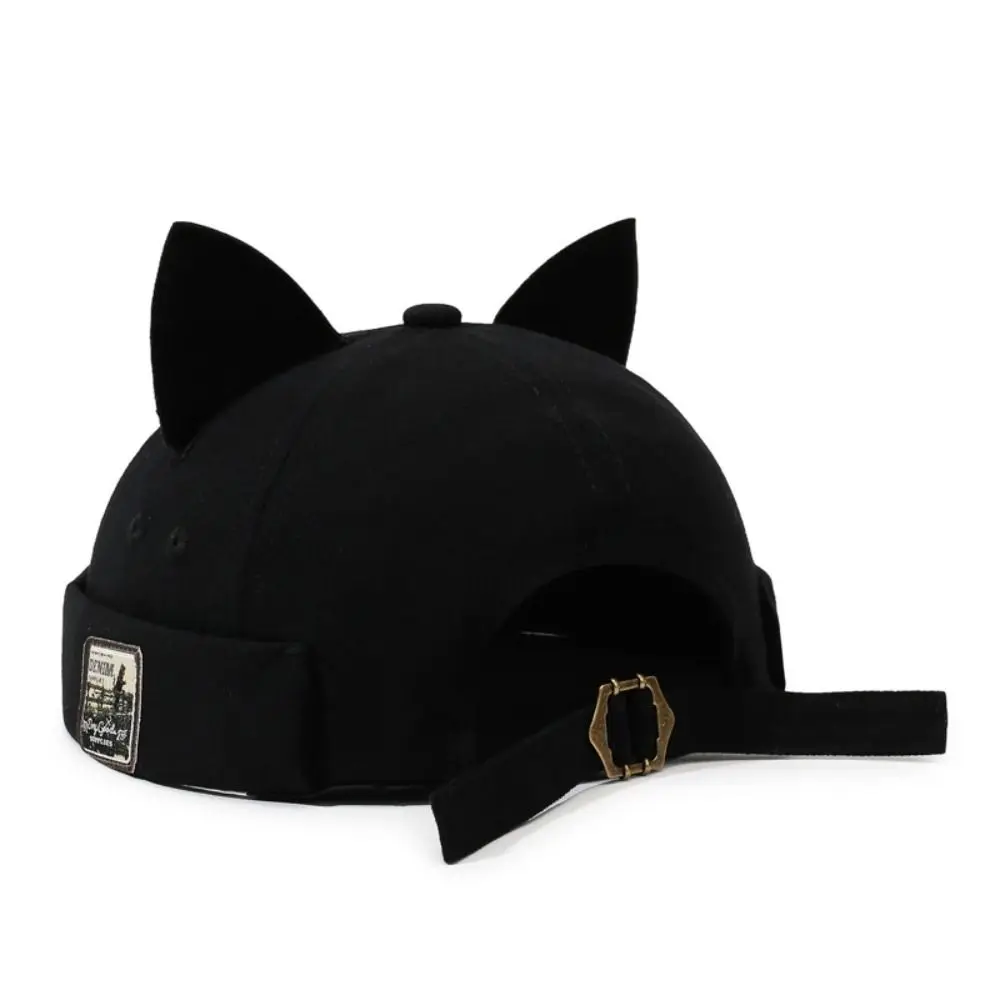 Fashion Cute Cat Ears Brimless Hat Breathable Without Brim Dome Melon Cap Adjustable Vintage Solid Color Docker Hat Travel