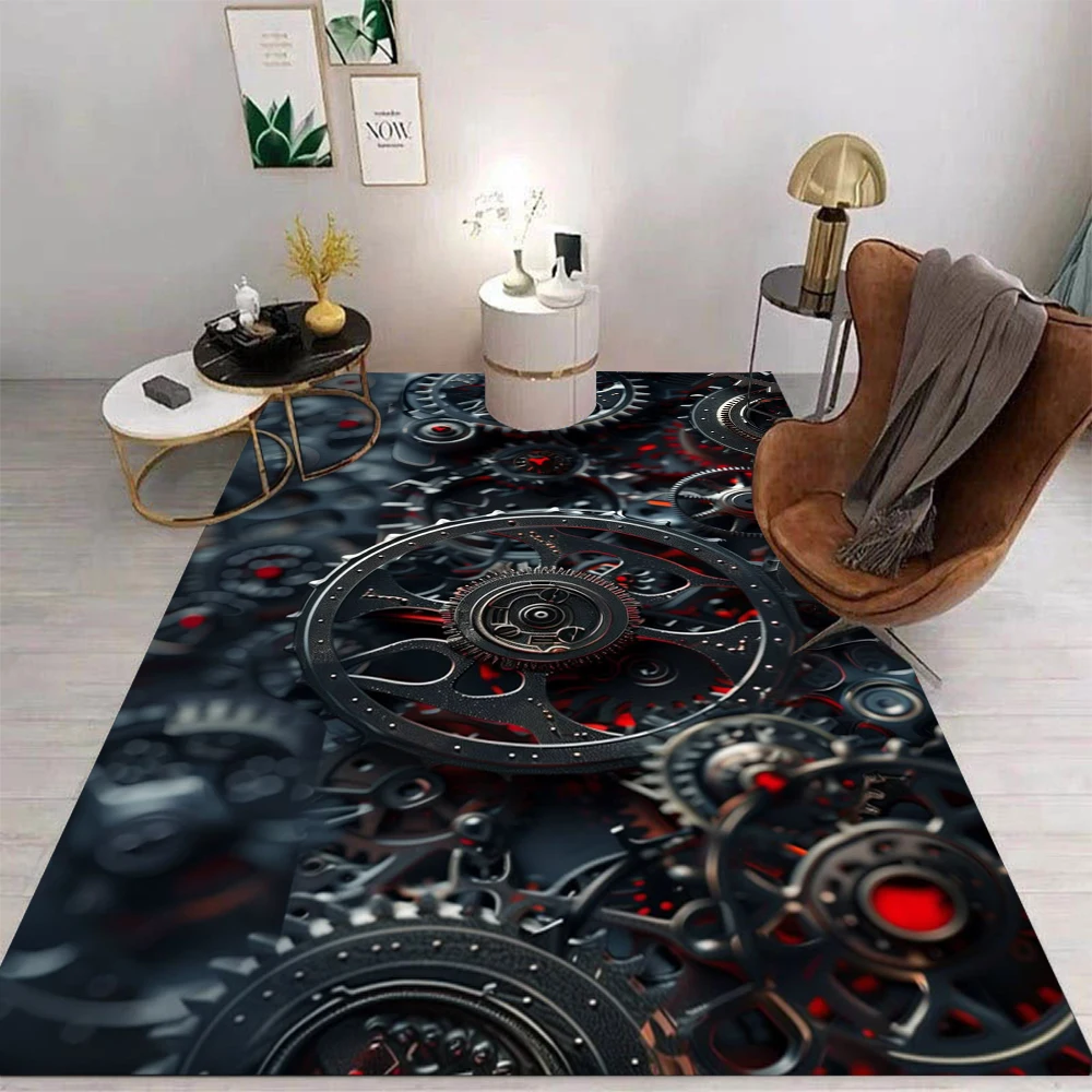 3D Mechanical Cogs Gears Steampunk Rug Carpet for Living Room Bedroom Decor Floor Mat Non-slip Decoration for Sofa Doormat Gifts
