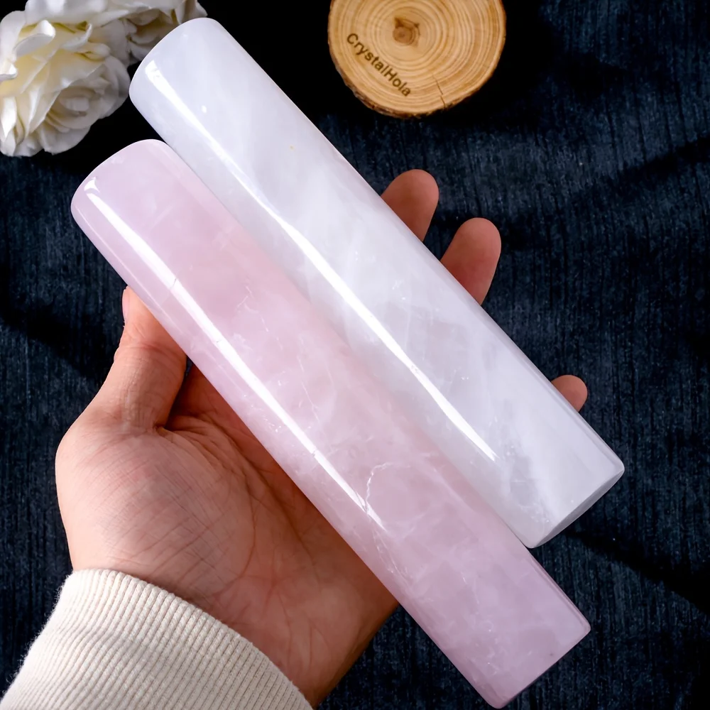 

1pc Large Clear Rose Quartz Cylinder - Bohemian-Style Crystal Stone Stick for Home Decor, Meditation & Holiday Gifts