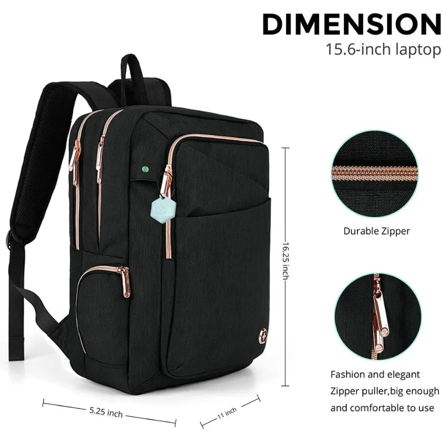Swissdigital Design Business-Rucksack für Damen mit roségoldfarbenen Reißverschlüssen, College-Reise-Laptop-Rucksack mit Apple Find My N