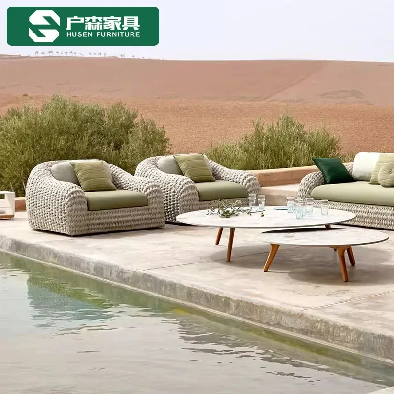 Outdoor furniture rattan sofa combination hotel large flat floor living room open-air bed and breakfast villa courtyard leisure