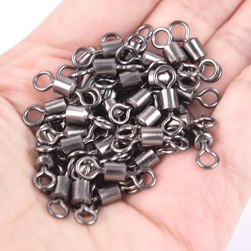 【50PCS Fishing Bearing Rolling Swivel Solid Ring Lures Connector 11Sizes】