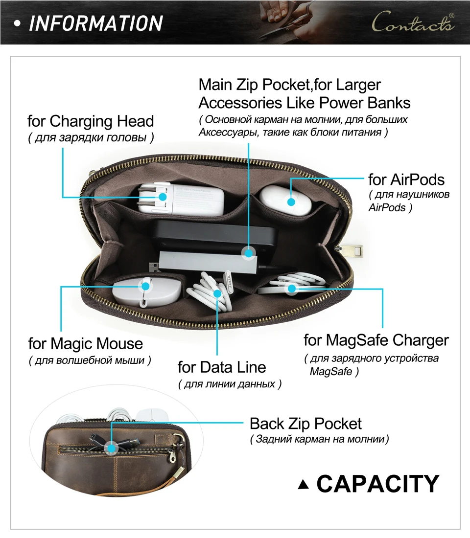 KONTAKTE FAMILIE Echtes Leder USB Datenkabel Aufbewahrung Handtasche Clutch Tasche für Kopfhörer Maus Elektronisches Zubehör Brieftasche Tasche – Detail 6