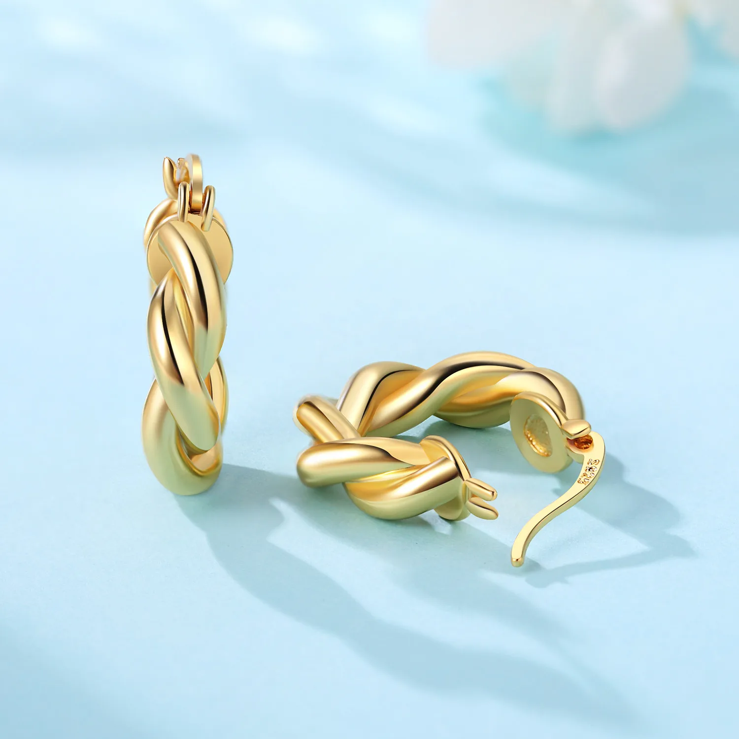 MISEFF S925 Sterling Silver Texture Hemp Rope Earring, Blue Bubble Droplet Earring 18K Gold-Plated Original Fine Jewelry
