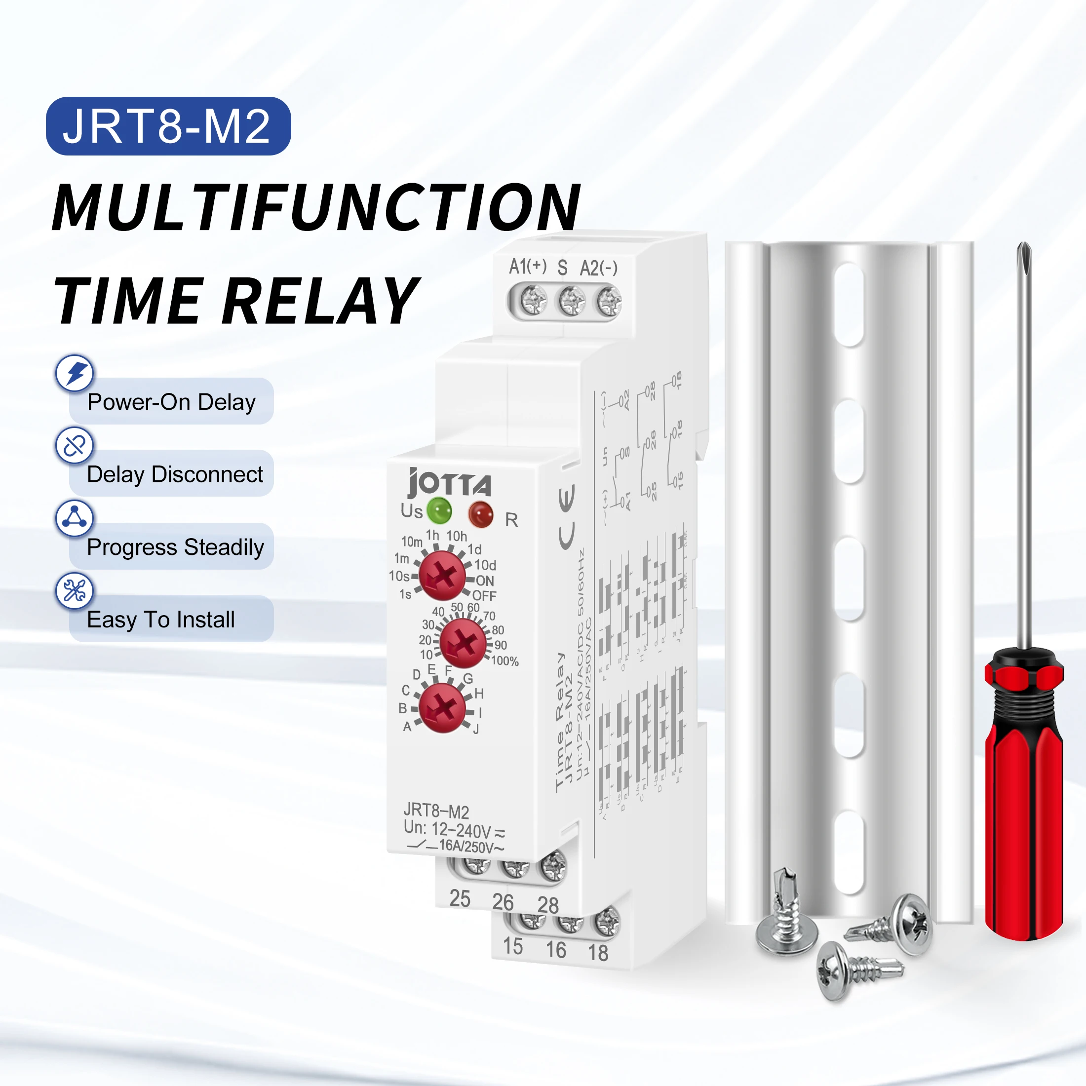 

JOTTA JRT8-M 16A Multifunction Timer Relay With 10 Function Choices AC DC 12V 24V 220V 230V Time Relay