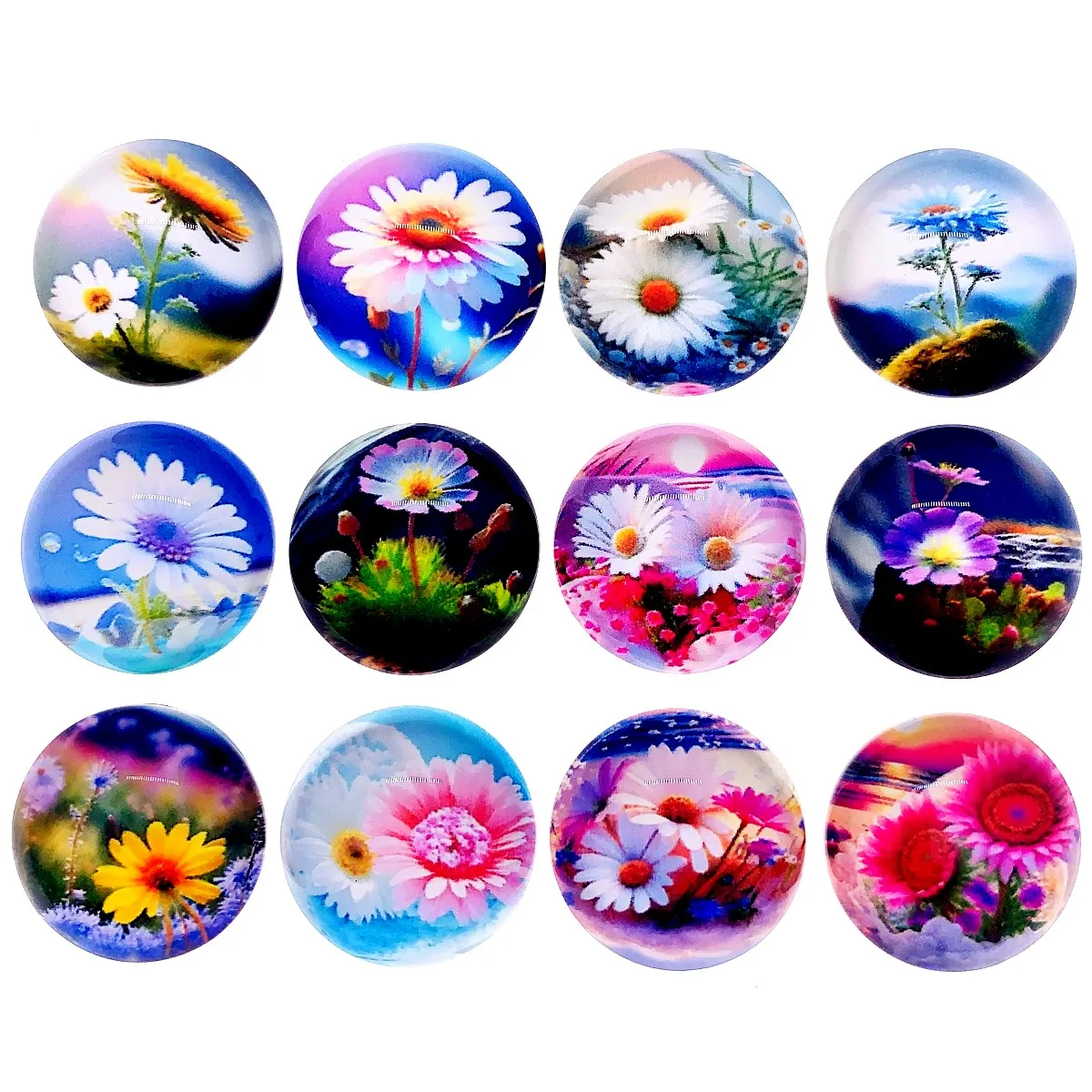 Onebeading 12mm 20mm 25mm Chrysanthemum Flowers Round Pattern Glass CabochoCns Flatback Necklace Bracelet DIY Making Accessories