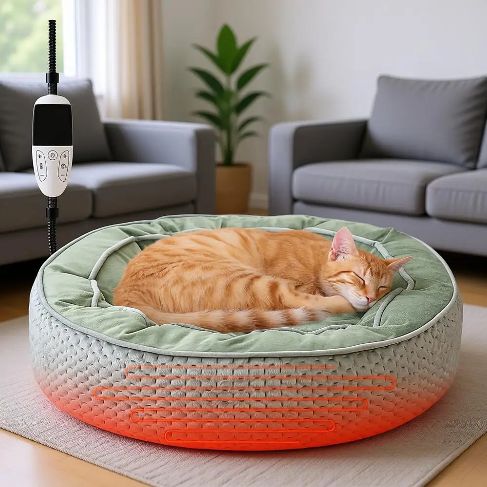 

Electric Heated Cat Bed Warmer for Cat & Puppy - Removable, Waterproof, Washable - Thermal Heating with Adjustable Timer & Tempe