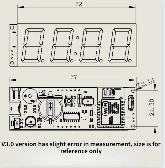 WIFI Clock, NTP Time Service, Automatic Time Synchronization, 0.8-inch Digital Tube LED Clock Module, Intelligent Dimming