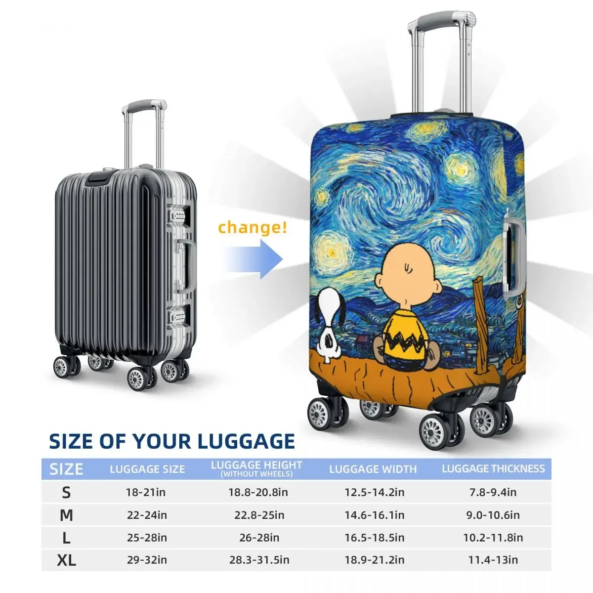 Custom Cute Cartoon Snoopy Luggage Cover Elastic Travel Suitcase Protective Covers Fits 18-32 Inch