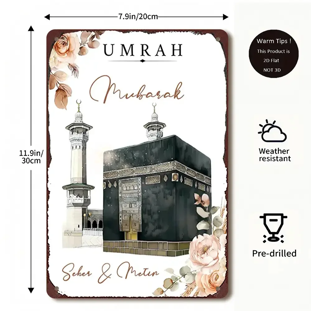 CIFBUY Vintage Islamic Mecca Mosque Aluminum Wall Art Waterproof Durable Metal Texture Home Office Decor Educational Muslim Gift