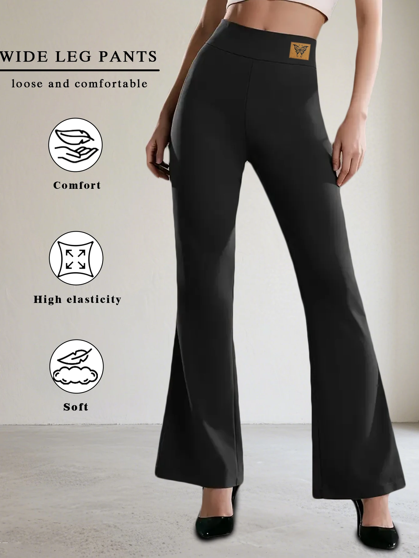 

Женские брюки с высокой талией, широкими штанинами и расклешенным низом, из мягкой ткани, с высокой эластичностью, удобные, свободного кроя, повседневные, для йоги и спортзала