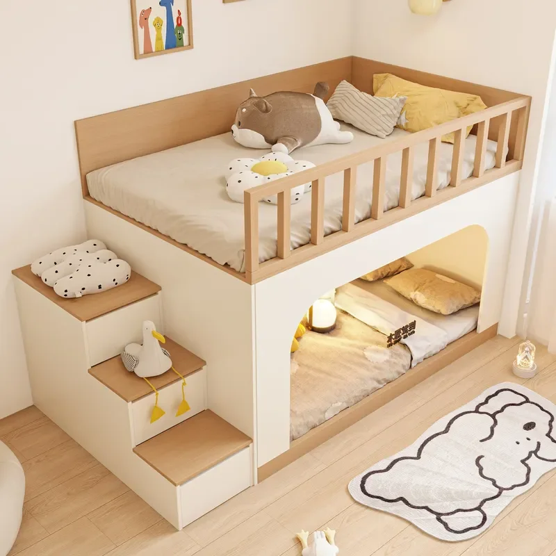 for Children's Room Half-Height Solid Wood Bed for Small Apartment Multi-Functional Combination Tatami Secret Base