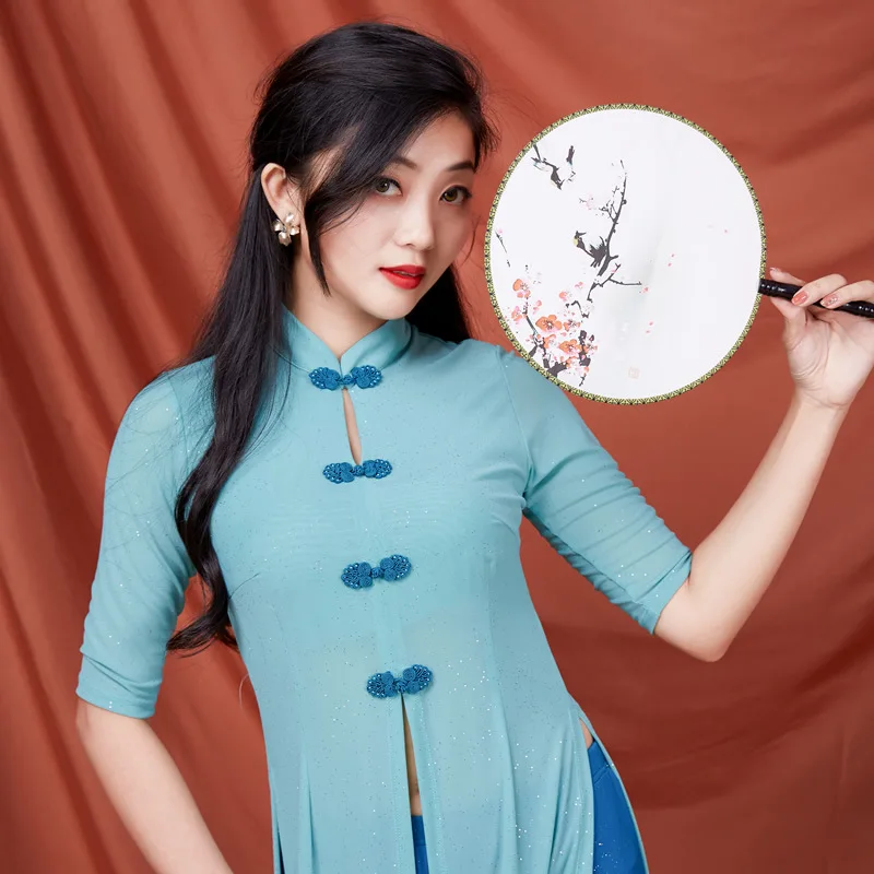 1 pçs/lote estilo clássico mulher moda dança folclórica topo senhora sólida longo dança do ventre topo