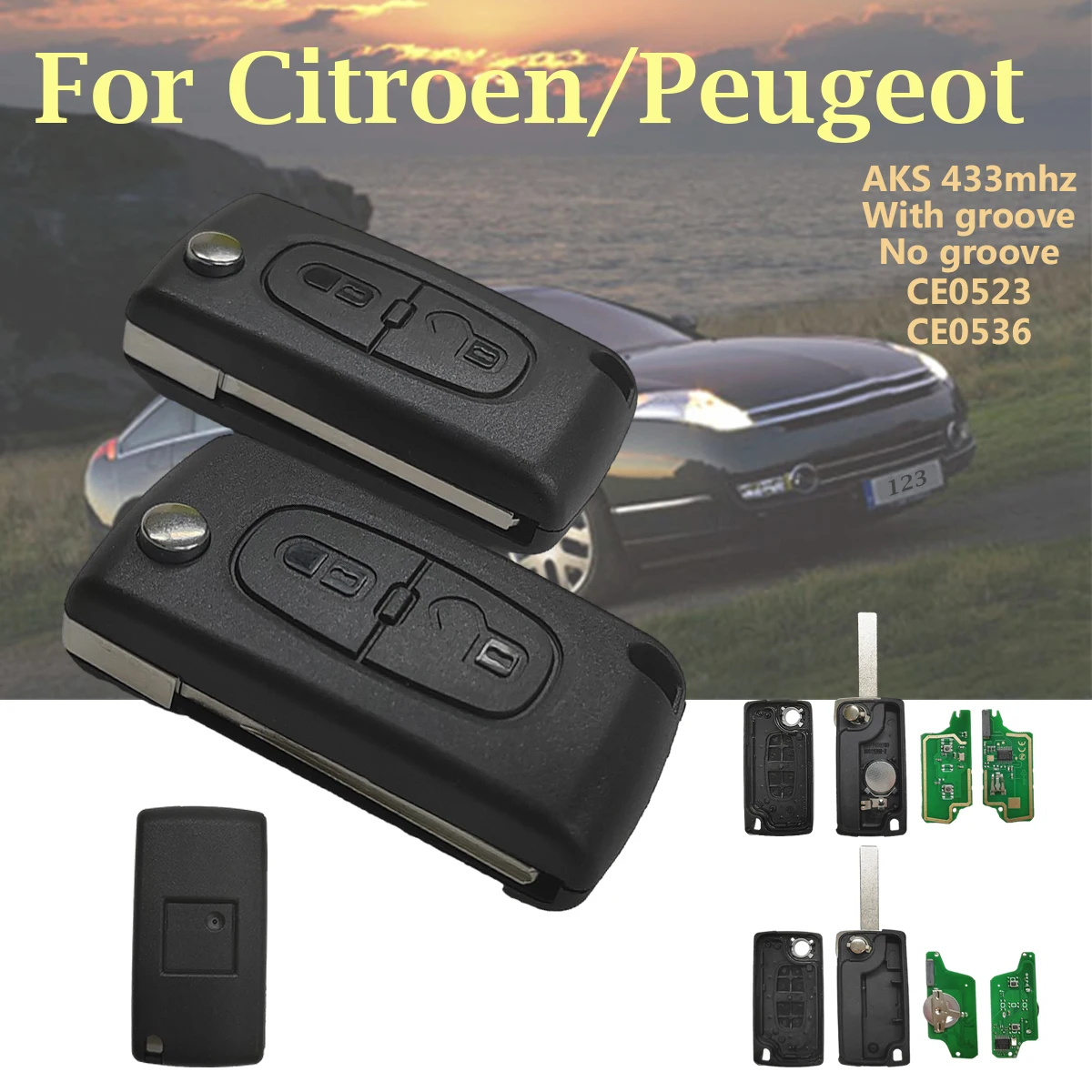 2 przyciski zdalnego kluczyka do samochodu pytają o 434Mhz dla Citroen C4 C5 C6 C8 Xsara Picasso dla 107 Peugeot 207 307 308 CE0536 CE0523