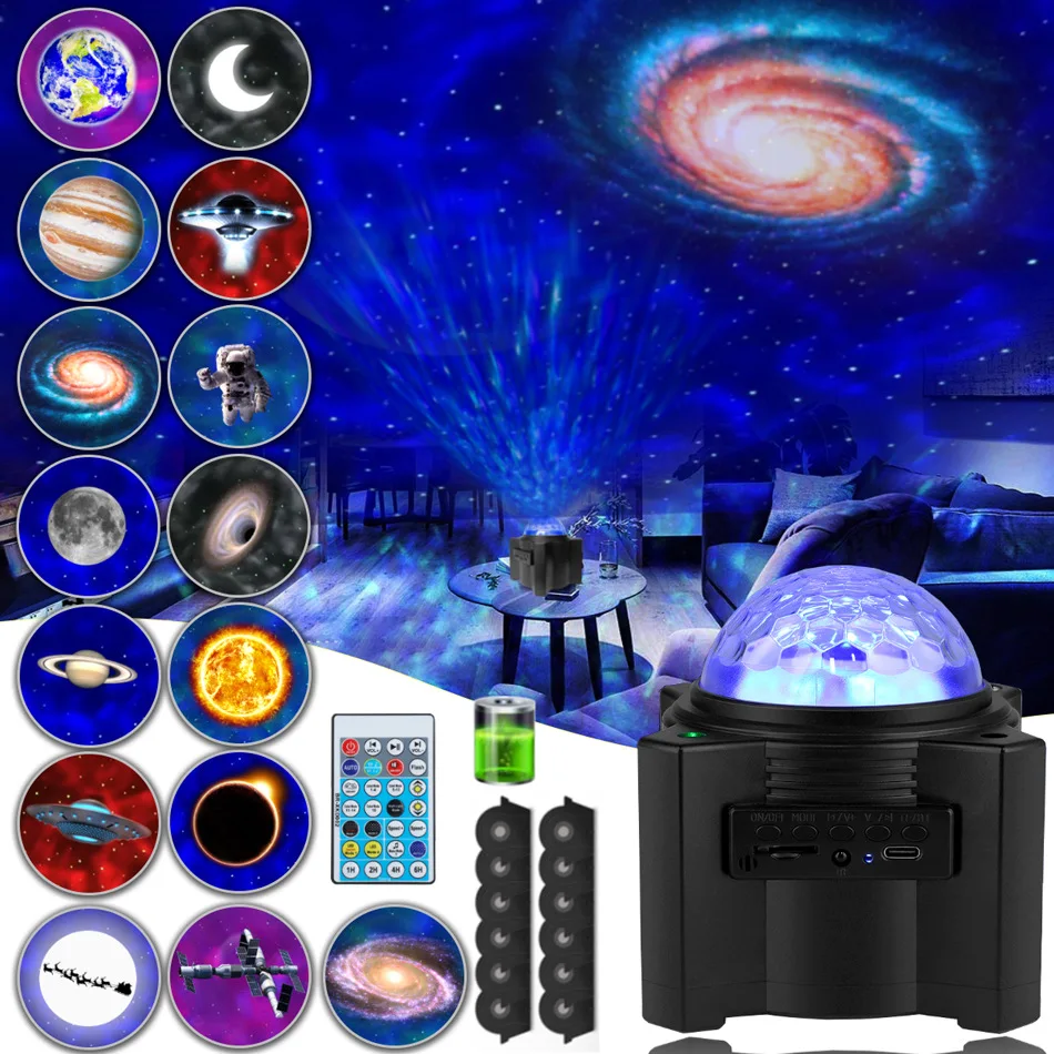 yyhcStarry sky projection light led northern lights ocean atmosphere projector bluetooth audio star water pattern universe night