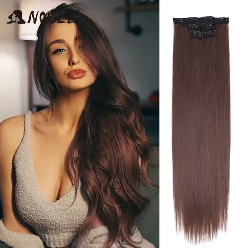 Extensiones de cabello con Clip sintético para mujer, pelo noble, 4 unidades/juego, 24 pulgadas de largo, liso, ombré, 8 Clips en extensiones de cabello para mujer