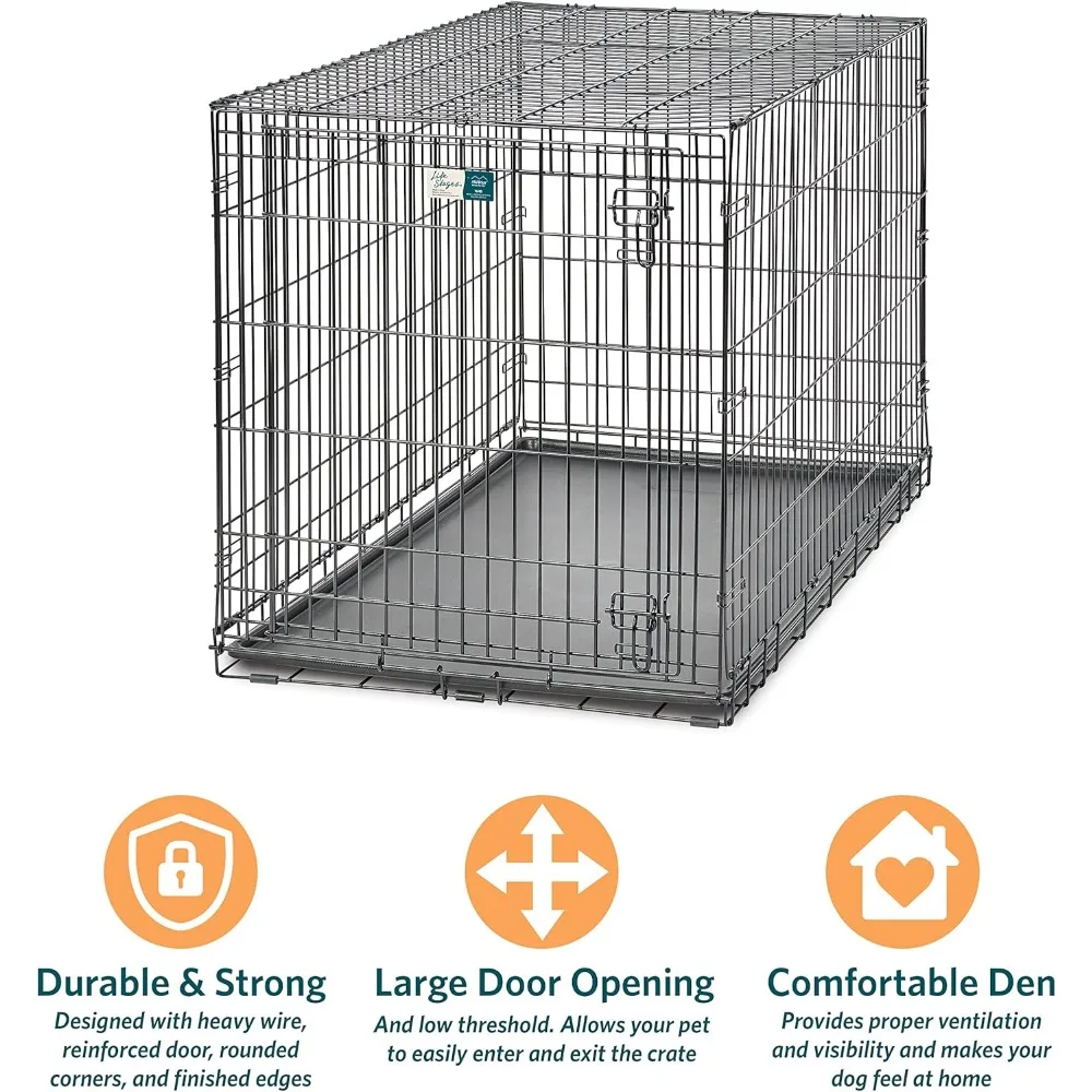 XL Dog Crate | MidWest Life Stages Folding Metal Crate | Divider Panel, Floor Protecting Feet, Leak-Proof Pan