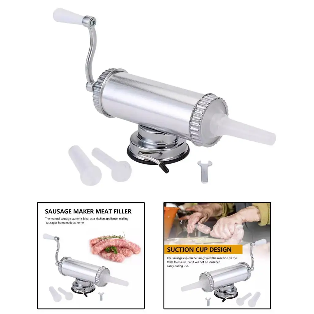 Kitchen Manual 2 LBS Sausage Maker Meat Stuffer Machine with 3 Filling Nozzles Attachment Suction Base Saugage Press