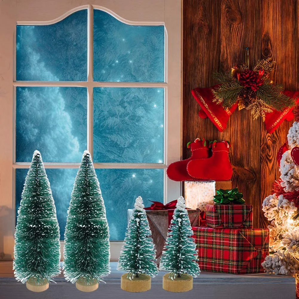 AA49 68 Buah Pohon Natal Mini Salju Beku Pohon Pinus Kecil DIY Kerajinan Dekorasi Desktop Ornamen Natal Dekorasi Pohon