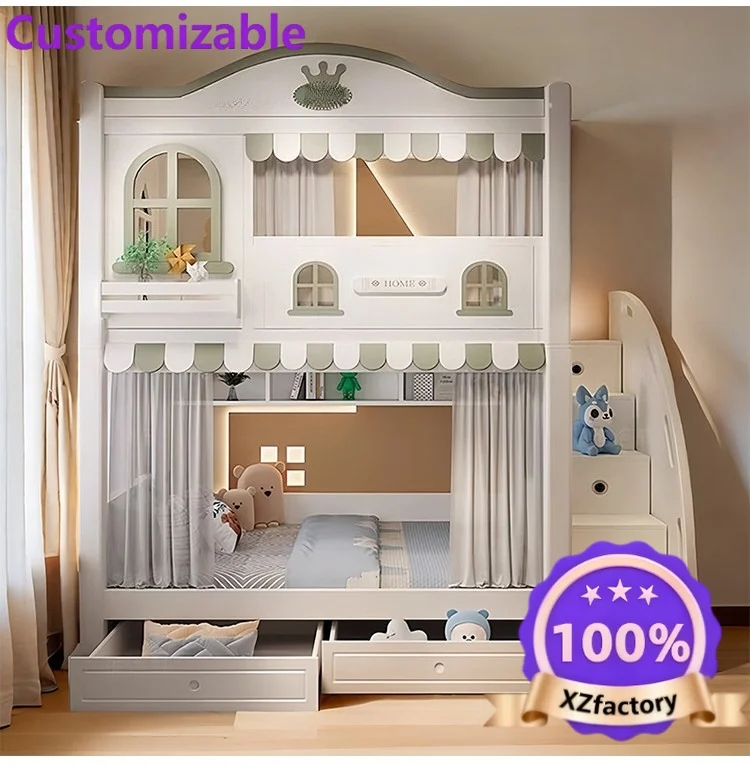 Customizable upper and lower bunk beds High guardrail Same width High and lower bunk beds for boys and girls with slides