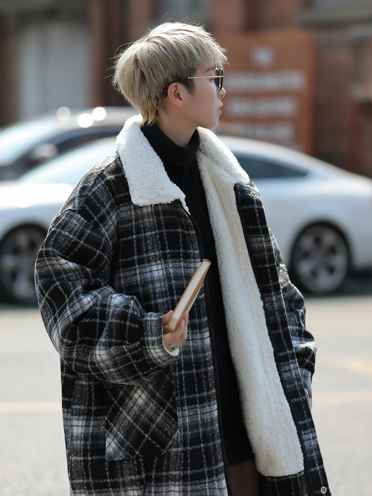 

Trendy Plaid Woolen Coat ex Autumn Winter Fce Lined Warm Cotton Jaet for Teenagers New 2025 Zipper Closure Long Sve