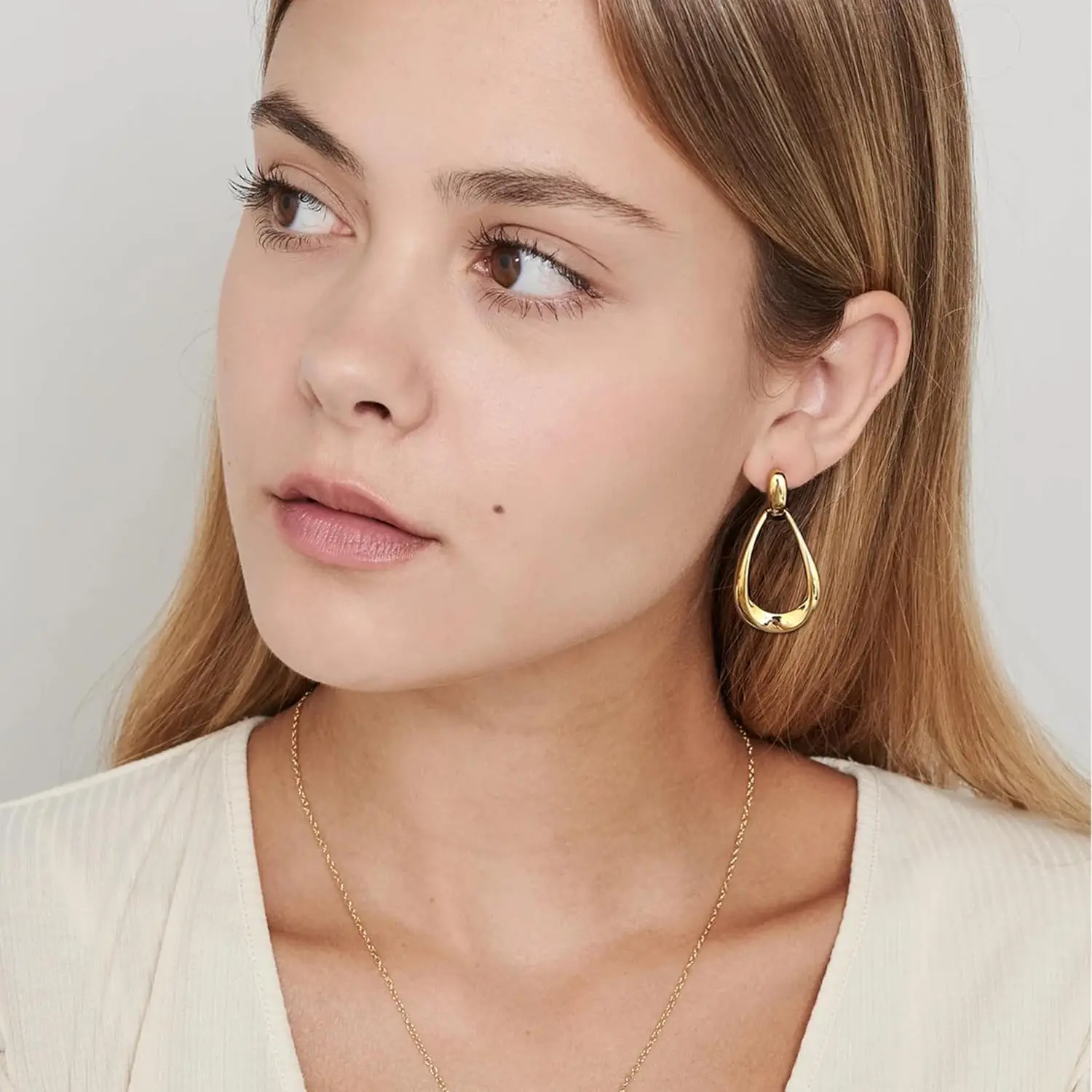 Gold Plated Dangle Earrings for Women Long Teardrop Dangling Statement Trendy Earrings Jewelry for Birthday Party Gift - Detail 1